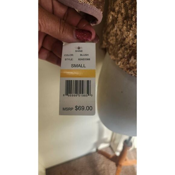 Living Doll Rose Gold Sequin swing front  short jacket,  sz Sml, NWT - Picture 5 of 8